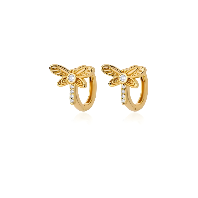 Dragonfly Hoop Earrings in 18k Gold Plated with Zircon
