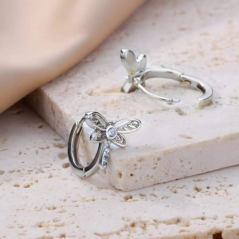 Dragonfly Hoop Earrings in 18k Gold Plated with Zircon