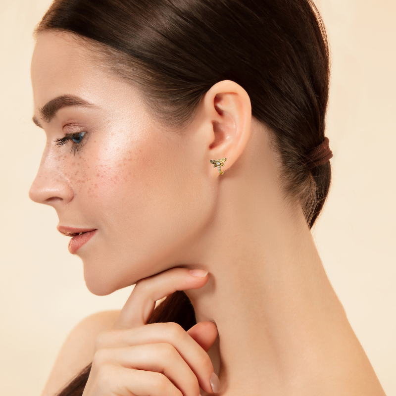 Dragonfly Hoop Earrings in 18k Gold Plated with Zircon