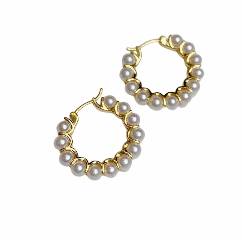 Round Shell Pearl Hoop Earrings