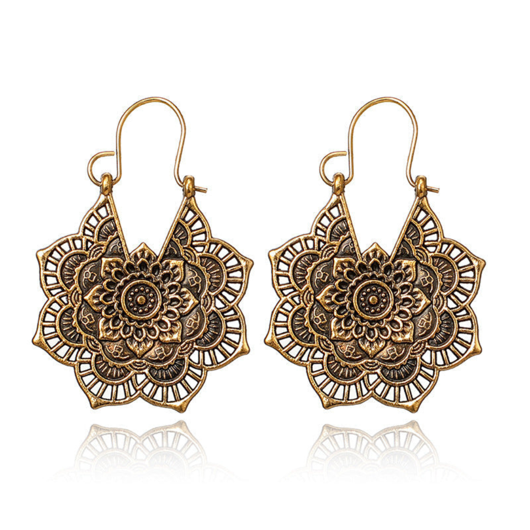 Lotus Mandala Earrings in Gold