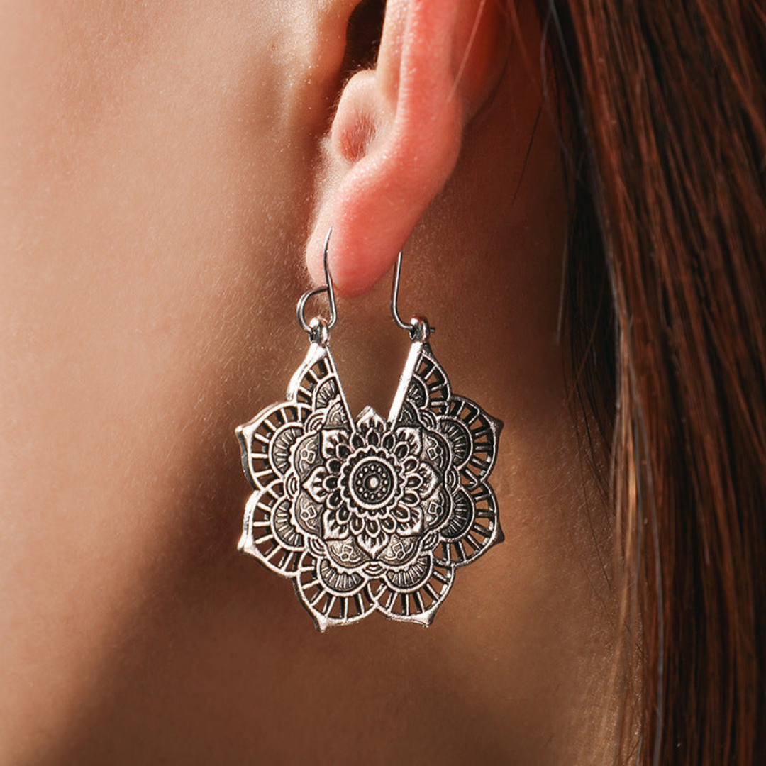 Lotus Mandala Earrings in Gold