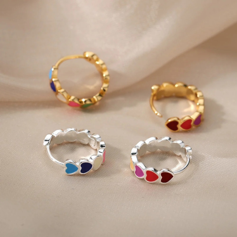 Colorful Heart Hoop Earrings with 18K Gold Plating