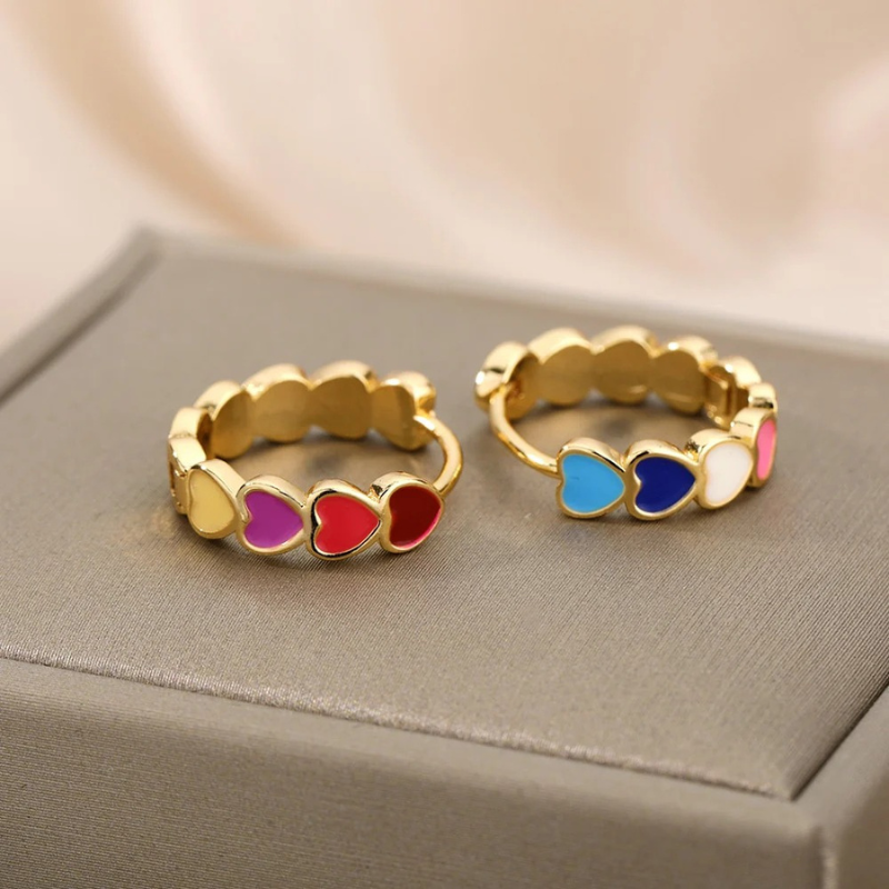 Colorful Heart Hoop Earrings with 18K Gold Plating