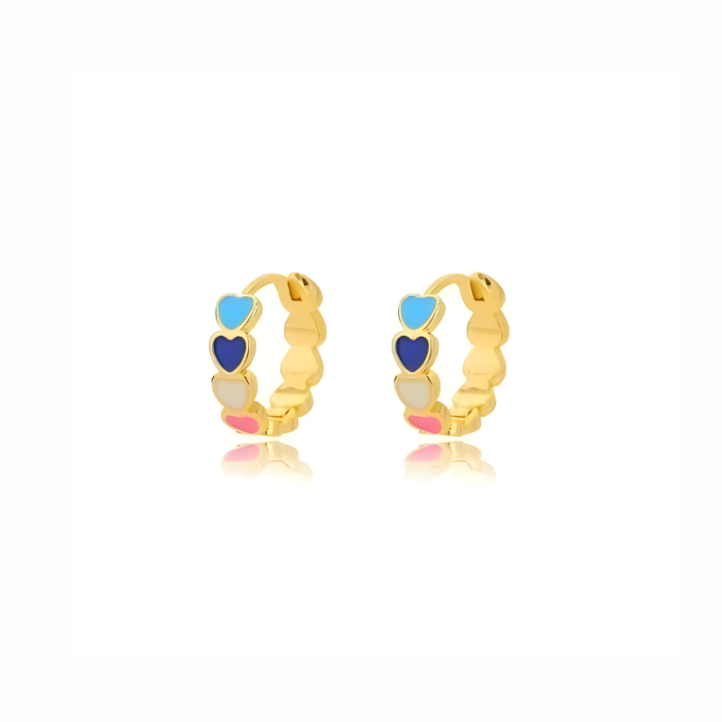 Colorful Heart Hoop Earrings with 18K Gold Plating