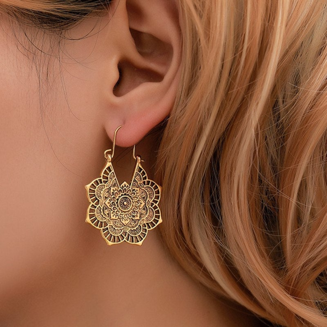 Lotus Mandala Earrings in Gold