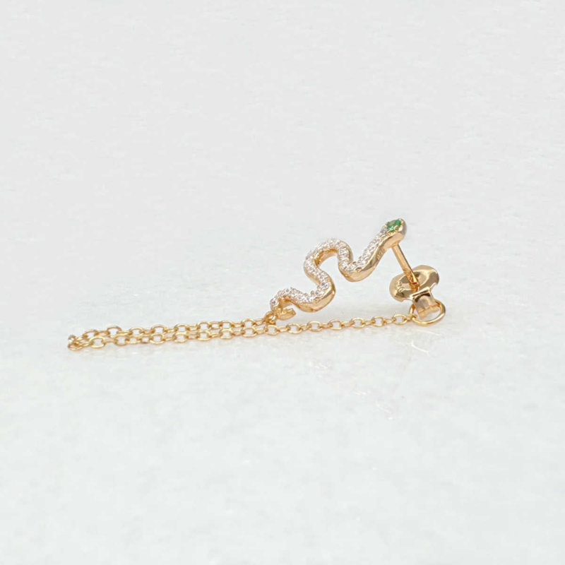 Snake Hoop Earrings with White and Green Zirconia