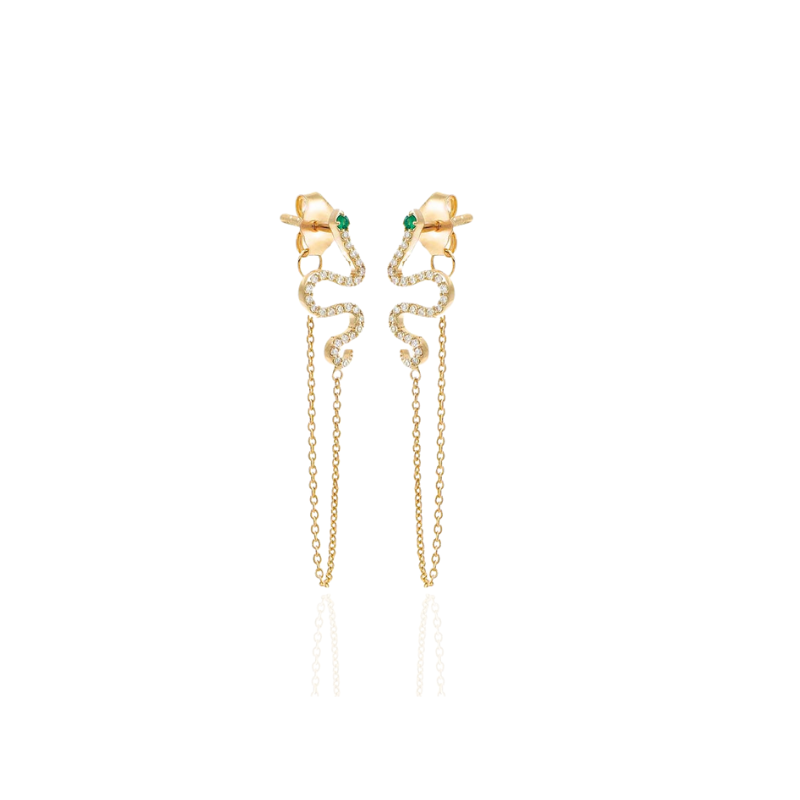 Snake Hoop Earrings with White and Green Zirconia