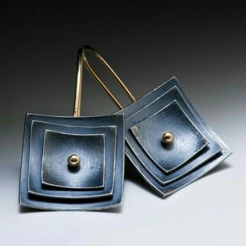 Blue Vintage Square Earrings with Oxidized Sterling Silver