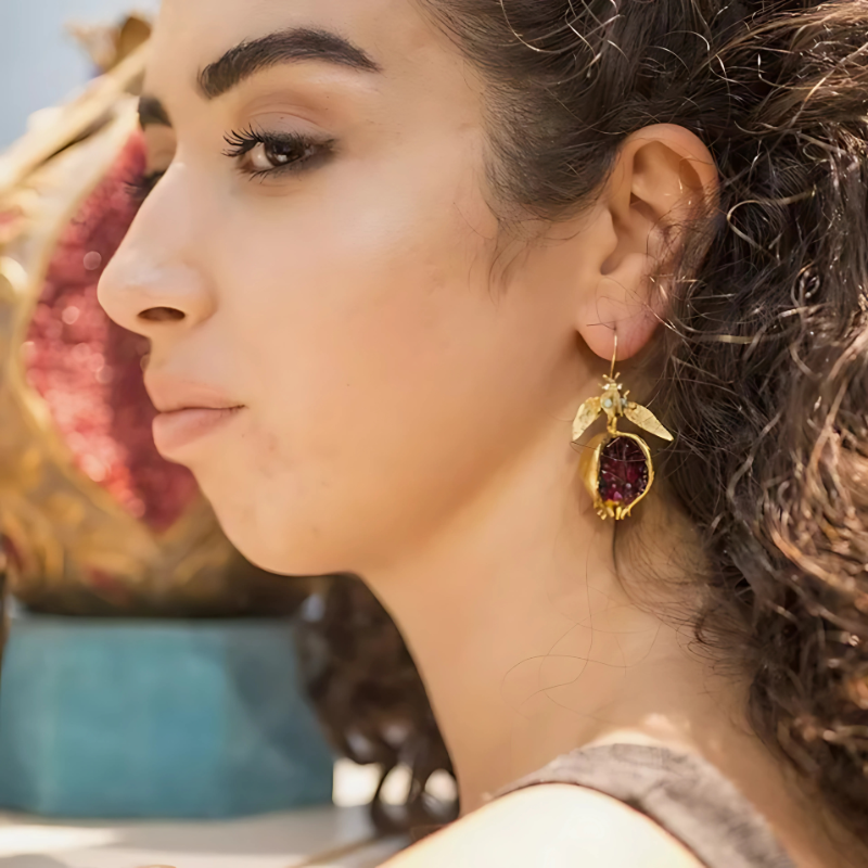 Pomegranate-Inspired Gold Earrings