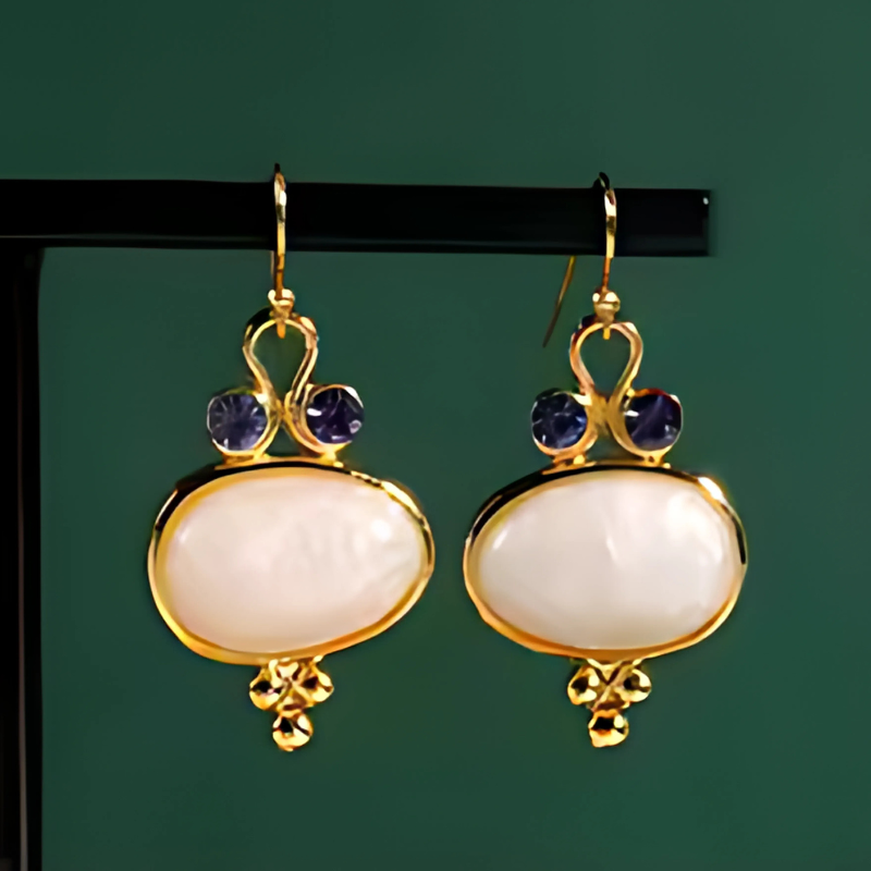 Oval Boho-Inspired Earrings with Gemstones