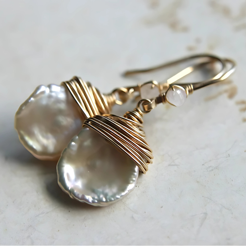 Vintage Baroque Pearl Drop Earrings with 18K Gold