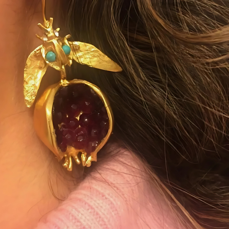 Pomegranate-Inspired Gold Earrings