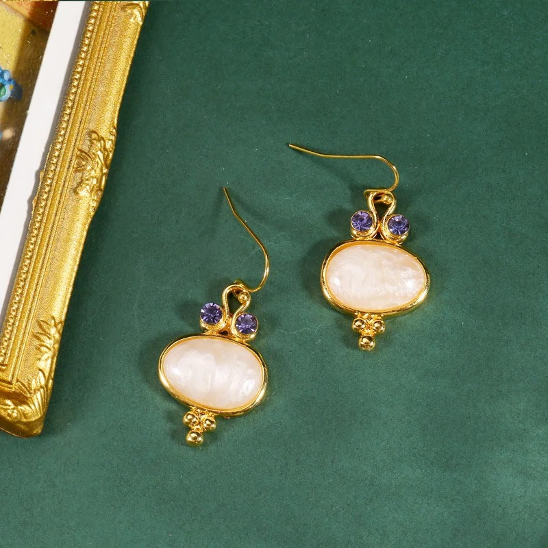 Oval Boho-Inspired Earrings with Gemstones