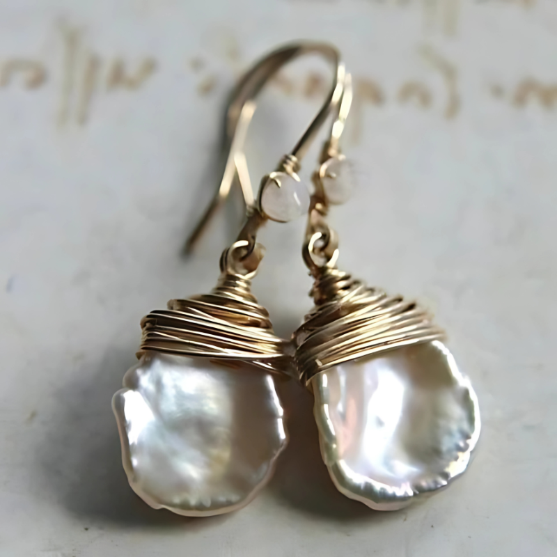 Vintage Baroque Pearl Drop Earrings with 18K Gold