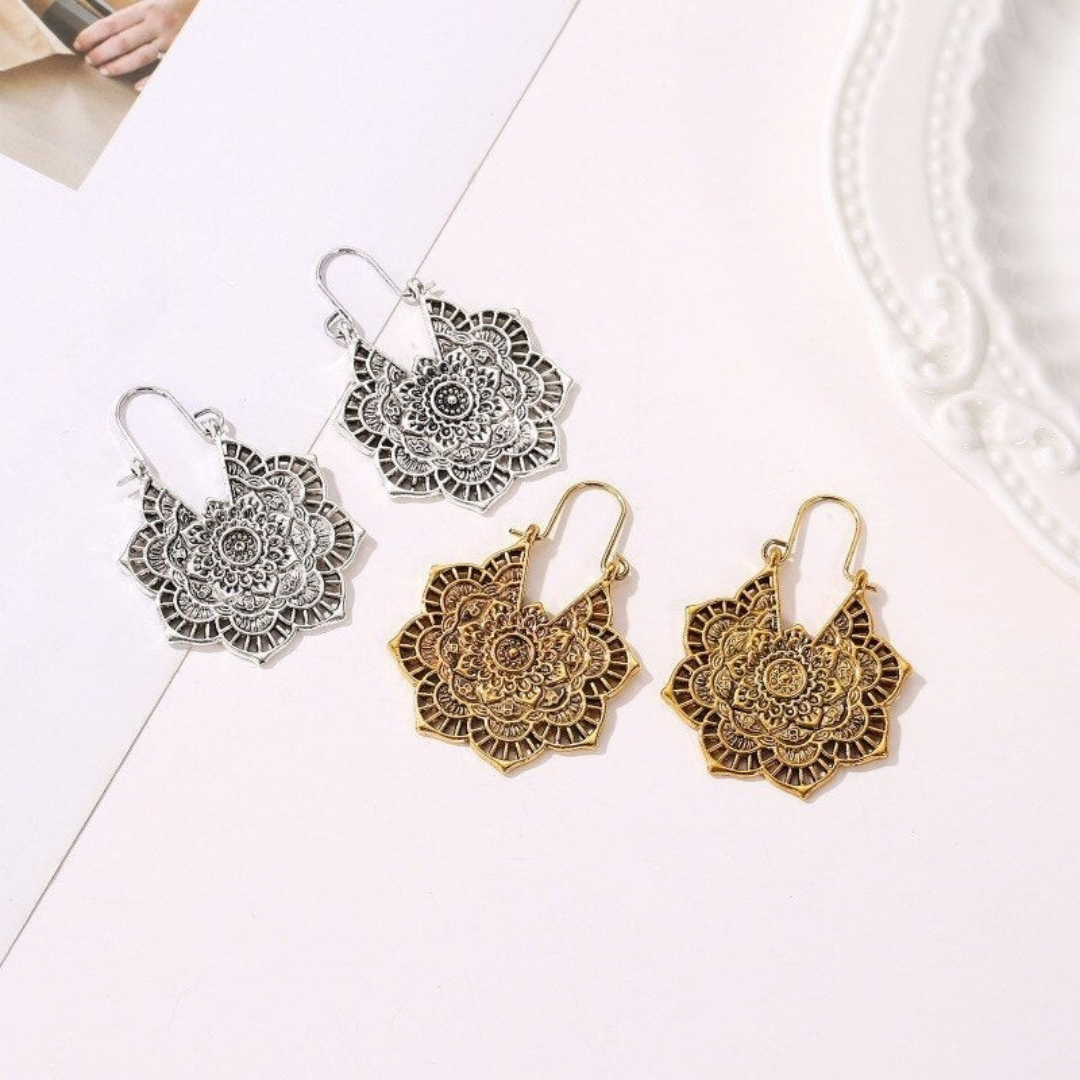 Lotus Mandala Earrings in Gold