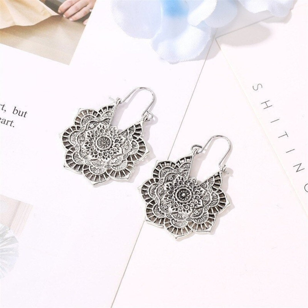 Lotus Mandala Earrings in Gold