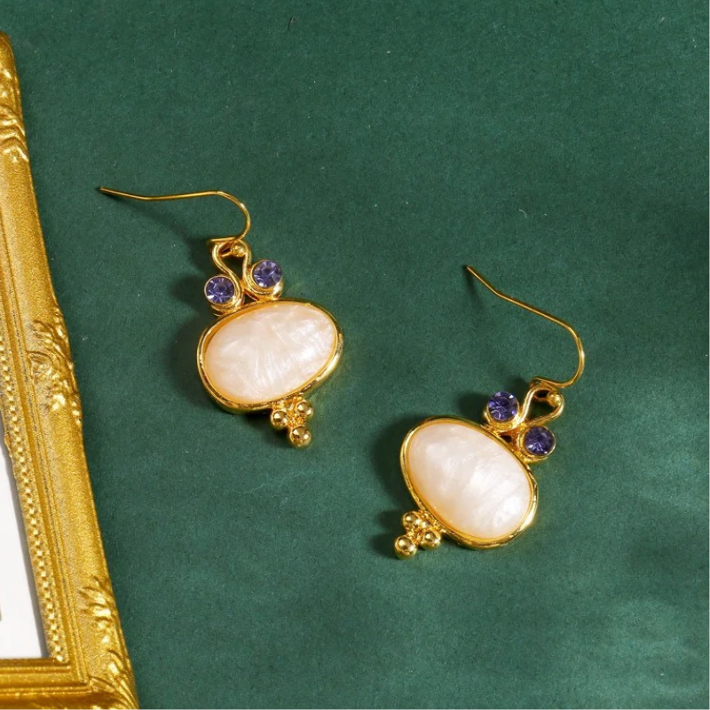 Oval Boho-Inspired Earrings with Gemstones