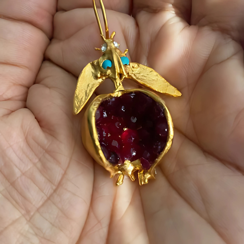Pomegranate-Inspired Gold Earrings