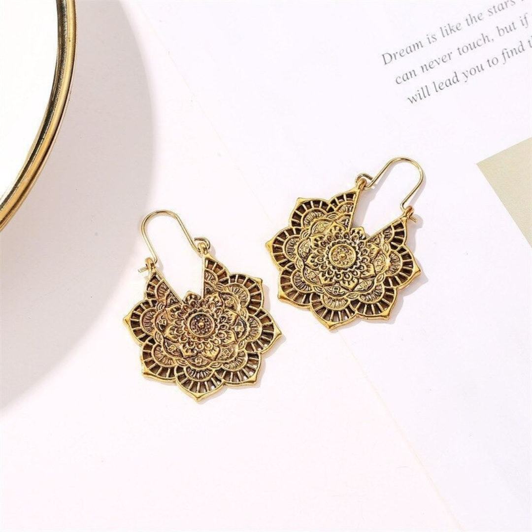Lotus Mandala Earrings in Gold