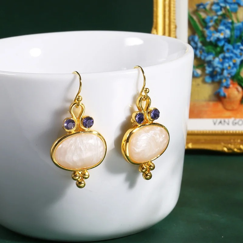 Oval Boho-Inspired Earrings with Gemstones