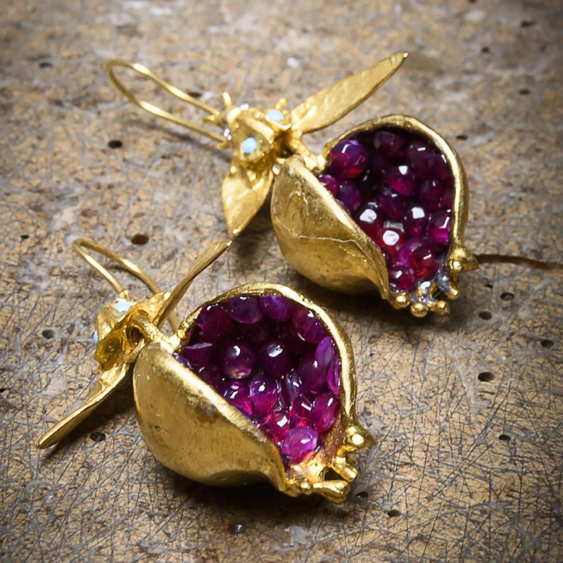 Pomegranate-Inspired Gold Earrings