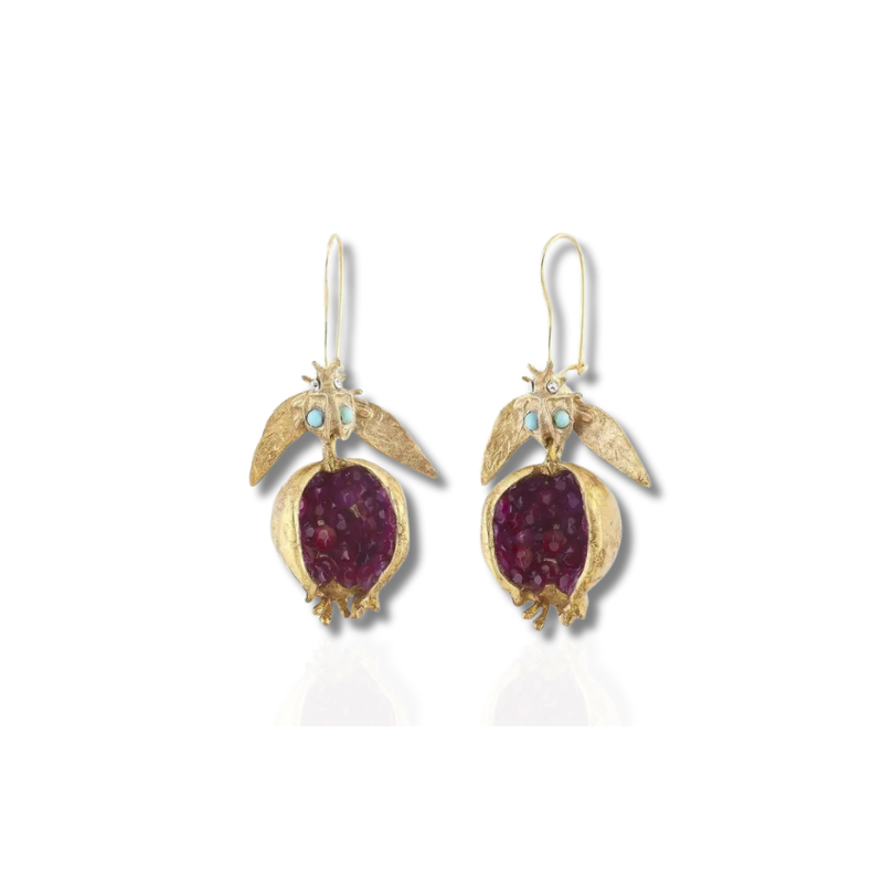 Pomegranate-Inspired Gold Earrings
