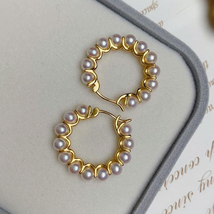 Round Shell Pearl Hoop Earrings