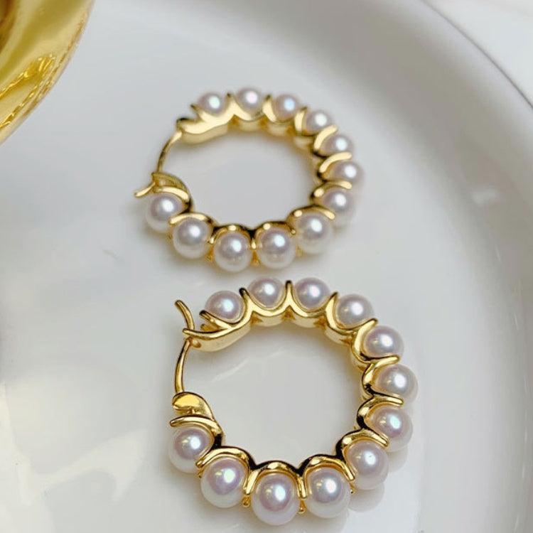 Round Shell Pearl Hoop Earrings