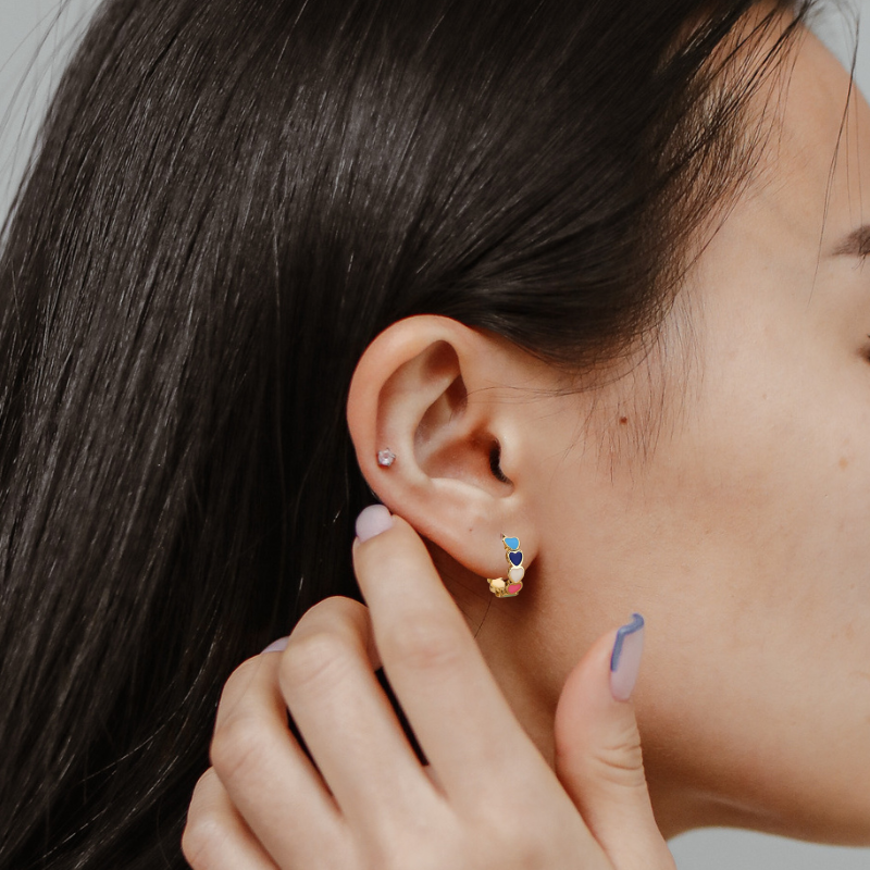Colorful Heart Hoop Earrings with 18K Gold Plating