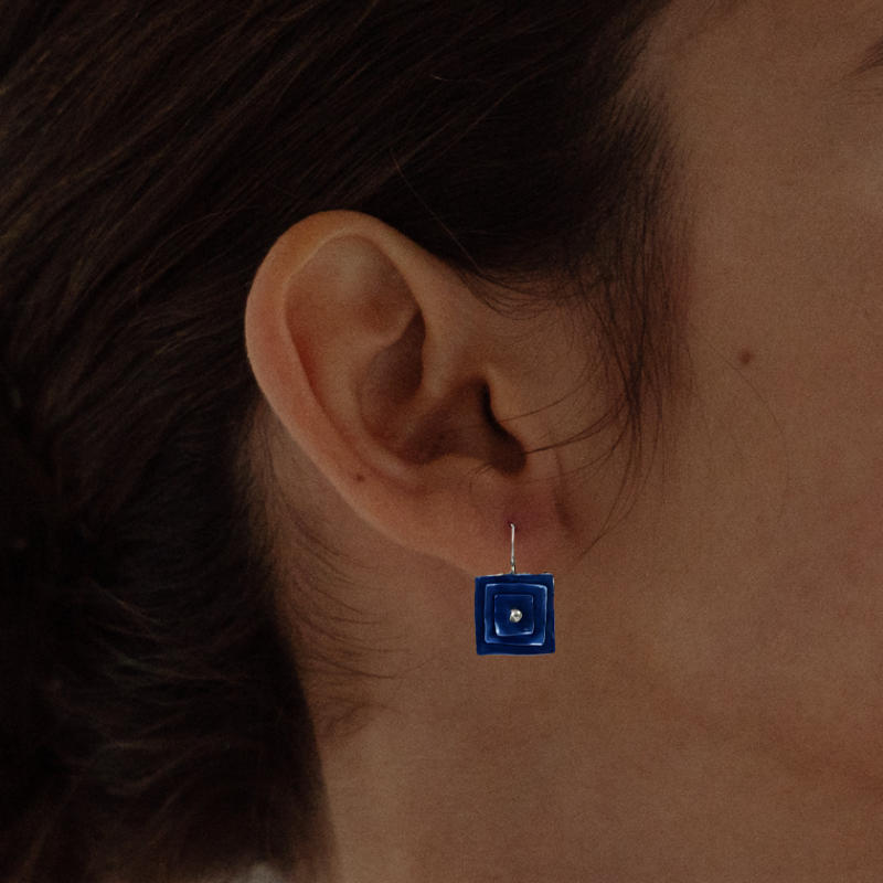 Blue Vintage Square Earrings with Oxidized Sterling Silver