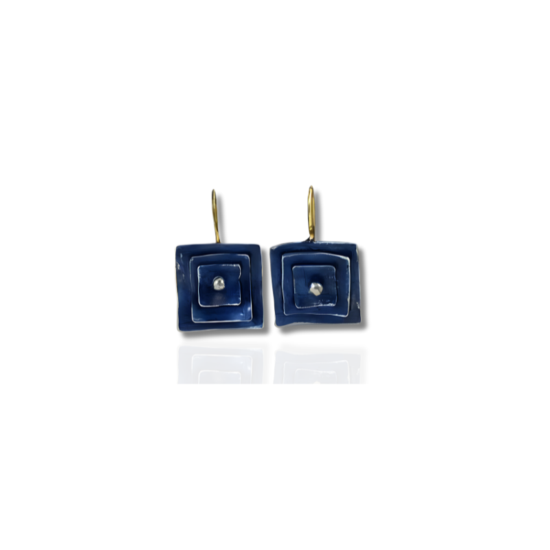 Blue Vintage Square Earrings with Oxidized Sterling Silver