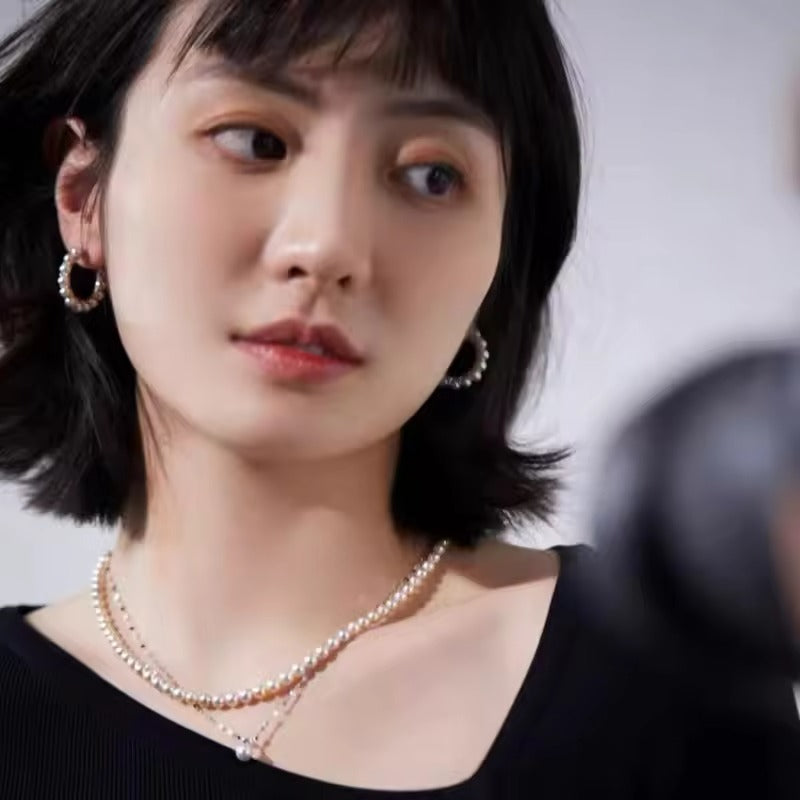 Round Shell Pearl Hoop Earrings