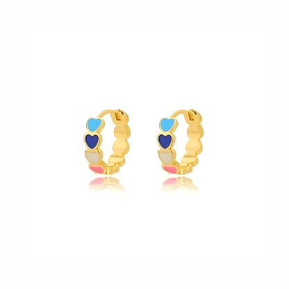 Colorful Heart Hoop Earrings with 18K Gold Plating