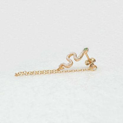Snake Hoop Earrings with White and Green Zirconia