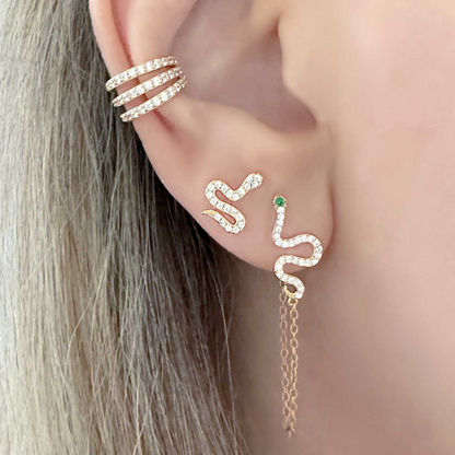 Snake Hoop Earrings with White and Green Zirconia