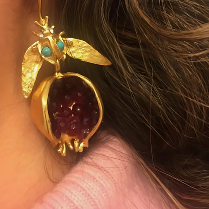 Pomegranate-Inspired Gold Earrings