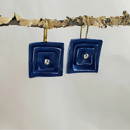 Blue Vintage Square Earrings with Oxidized Sterling Silver