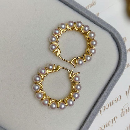 Round Shell Pearl Hoop Earrings