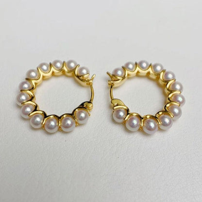 Round Shell Pearl Hoop Earrings