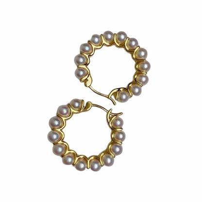 Round Shell Pearl Hoop Earrings
