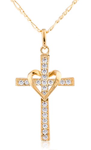 10k Yellow Gold, Rose Gold And White Gold Heart & Cross Pendant With An ...