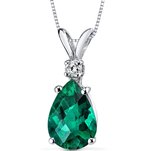 Peora Created Emerald With Genuine Diamond Pendant For Women 14K White ...