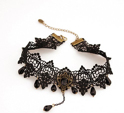 Charm.L Grace Black Lace Gothic Lolita Pendant Choker Necklace Earrings ...
